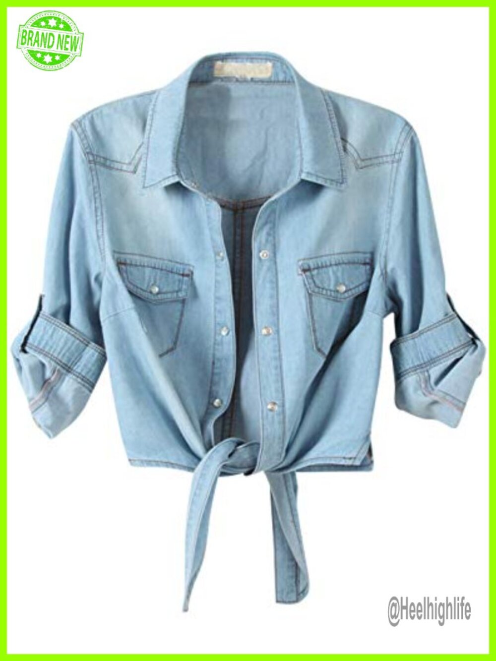 Womens Cropped Denim Top Tie Knot Shirt Chambray Cardigan Lightweight
